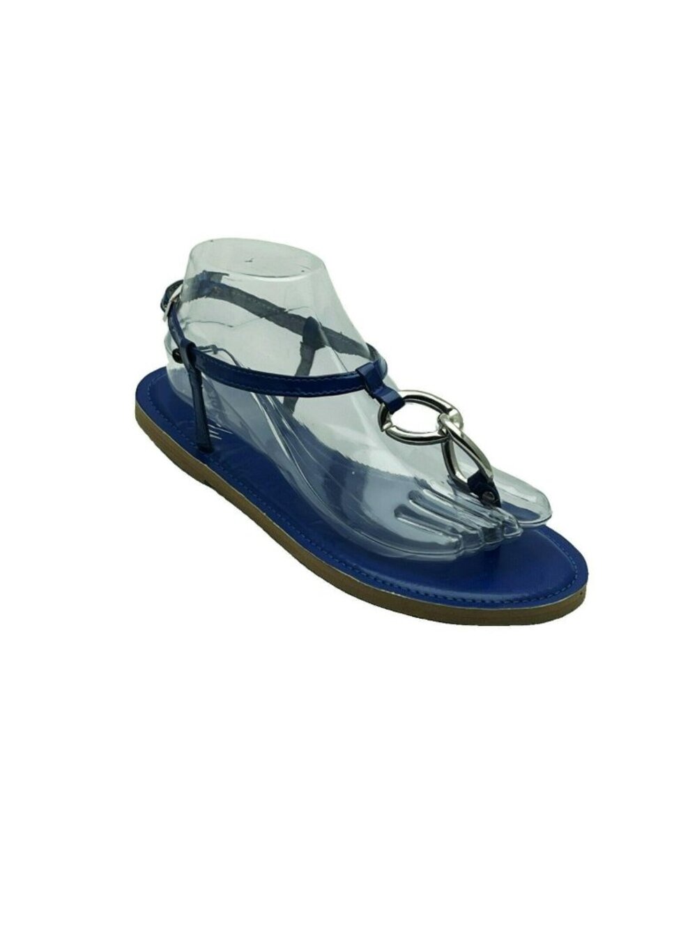 Marc Fisher Womens Blue Thong Sandals With Silver Ring Detail & Adjustable Strap